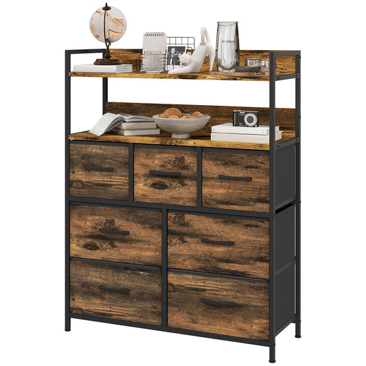 Rustic Chest of Seven Fabric Drawers - Rustic Brown-0