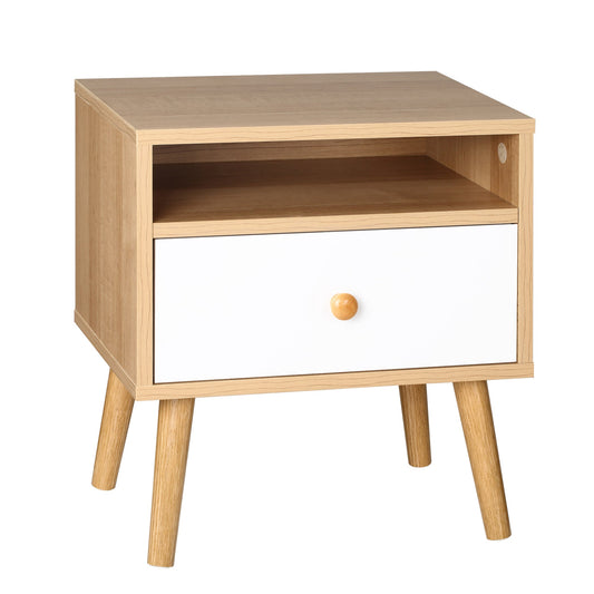 Modern Bedside Table with Drawer and Shelf - Natural