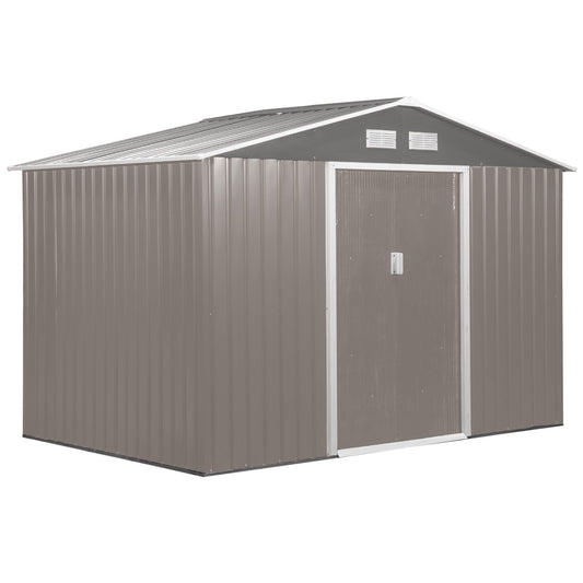 9 x 6 ft Metal Garden Storage Shed with Sloped Roof and Ventilation Grey