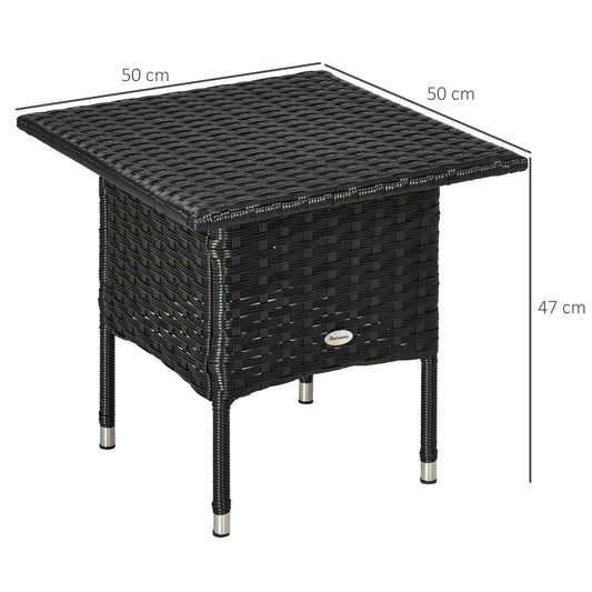Rattan Outdoor Side Table with Plastic Board Top - Black
