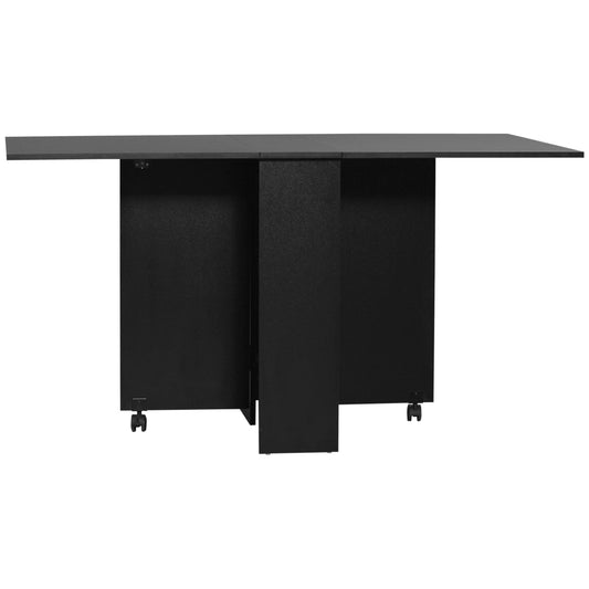 Foldable Dining Table, Extendable Drop Leaf Table with 2-tier Shelves, Small Dinner Table with Rolling Casters-0