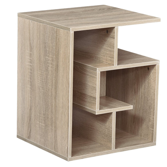 Side Table, 3 Tier End Table with Open Storage Shelves, Living Room Coffee Table Organiser Unit, Oak Colour-0
