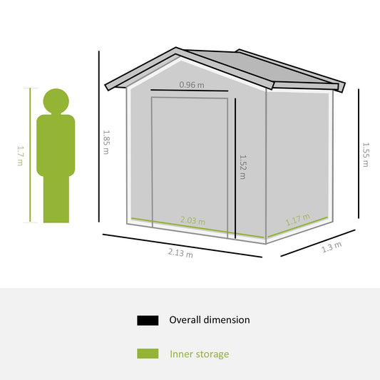 7ft x 4ft Lockable Garden Metal Storage Shed with Air Vents Steel Grey