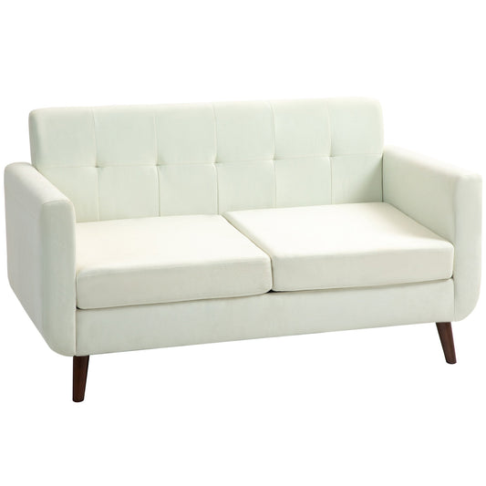 2 Seater Sofa, Modern Tufted Fabric Couch, Upholstered Loveseat with Wood Legs for Small Space, Living Room, Bedroom, Office, Cream White-0