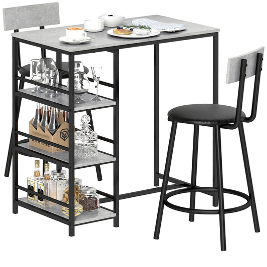 Three-Piece Kitchen Dining Set, with Shelves - Grey/Black