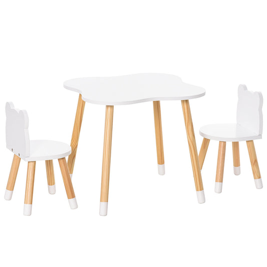 3 Piece Kids Table and Bear-Shaped Chair Set - White