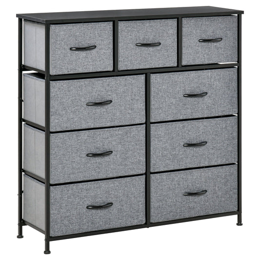 9 Drawers Storage Chest Dresser Organizer Unit , Easy Pull Fabric Bins, for Bedroom, Hallway, Entryway, Black & Grey-0
