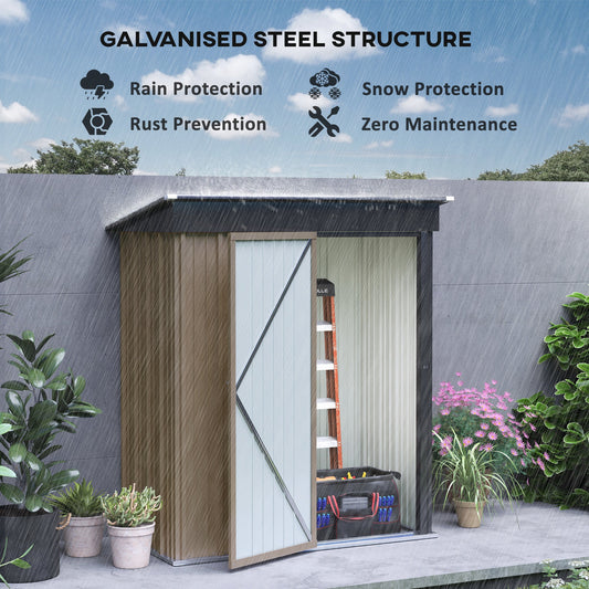 5x3ft Corrugated Steel Storage Shed with Lock - Brown