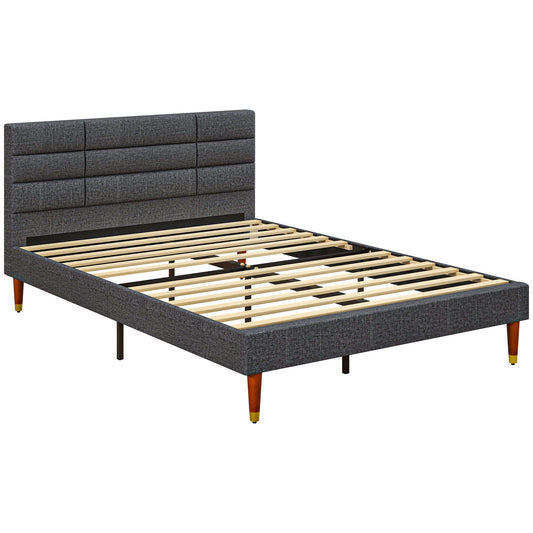 Upholstered Double Bed Frame with Slats for Comfort - Grey-0