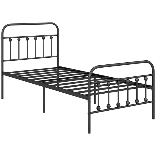 Single Minimalistic Metal Bed Frame - Strong Powder Coated Steel - Black-0